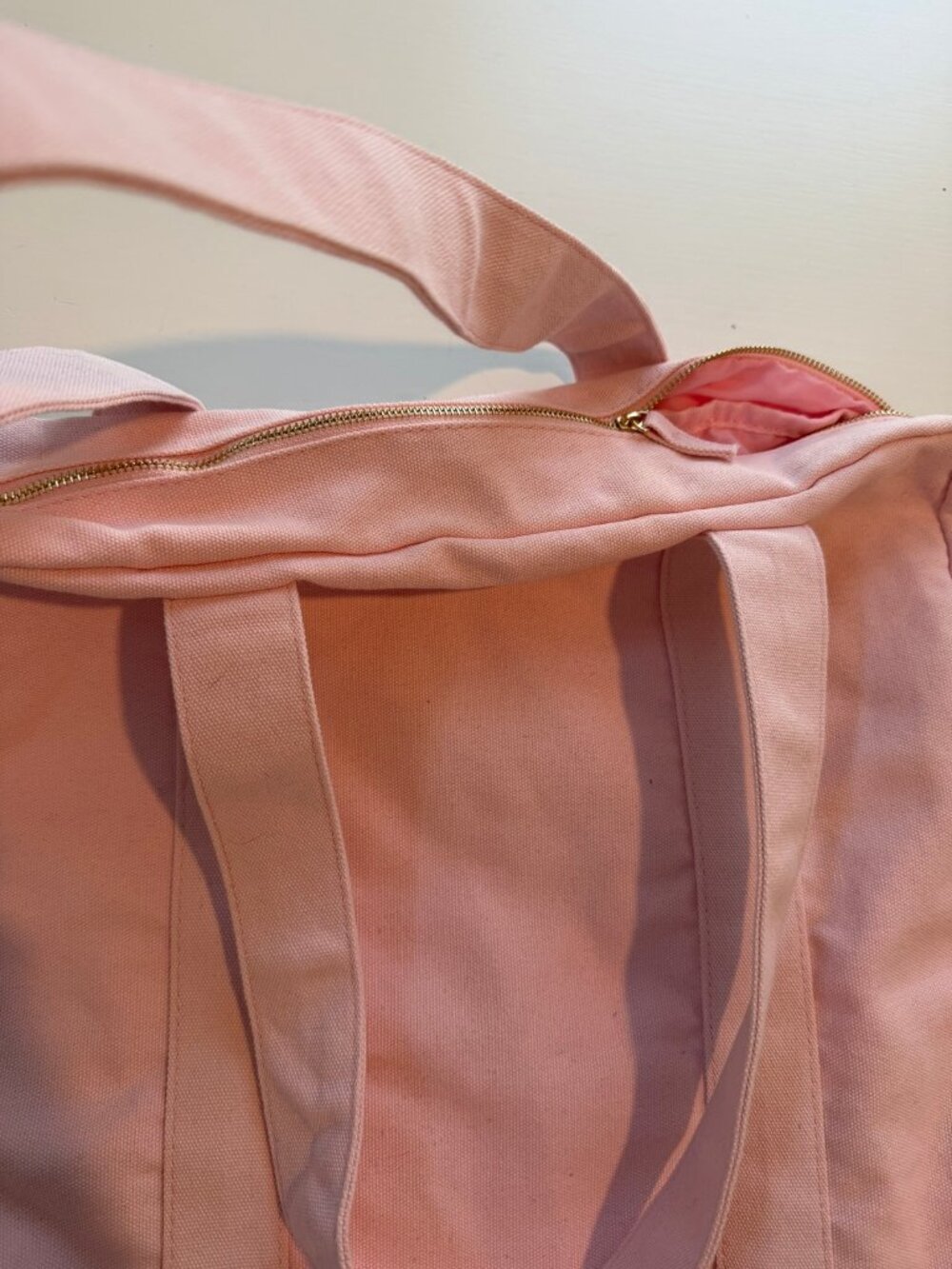 Carolina Herrera Good Girl Canvas Tote Bag Light Pink Embroidered CH Logo Zip To - Picture 5 of 7